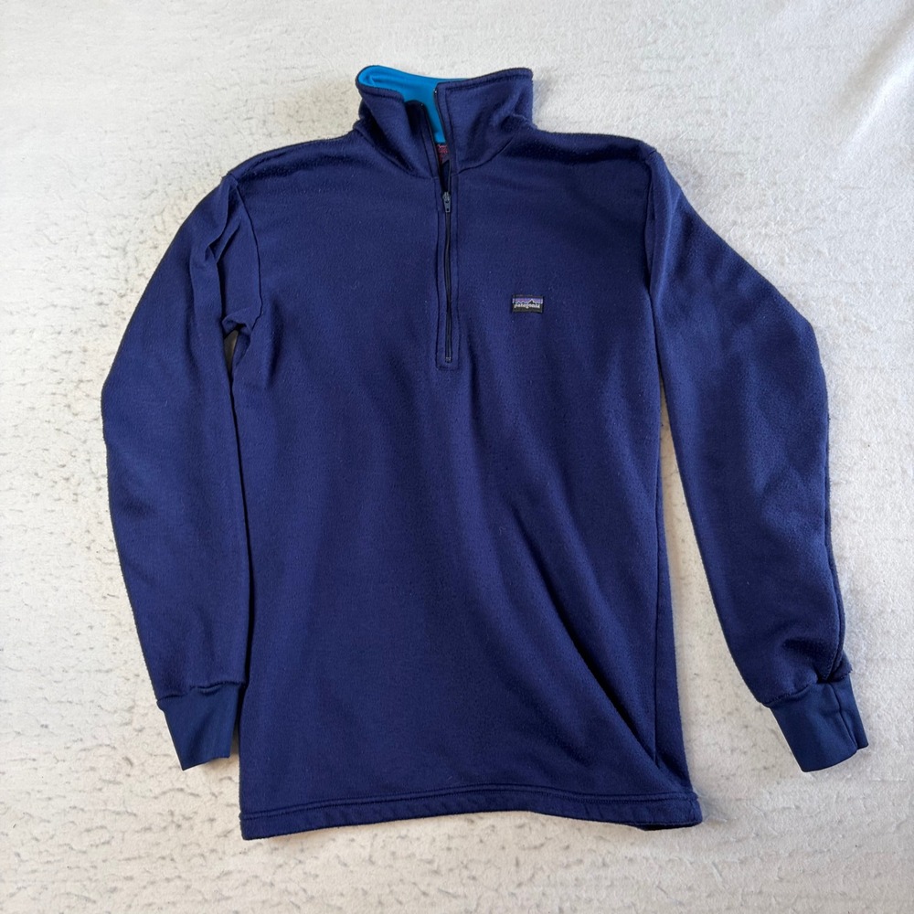 Patagonia Capilene Quarter Zip Pullover Mens Small Navy Blue Vintage Made in USA